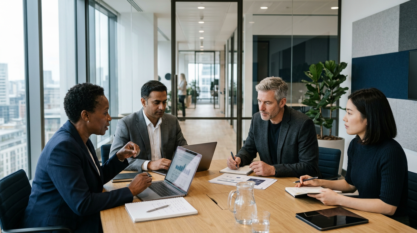 EZFZ professionals collaborating in a modern office environment